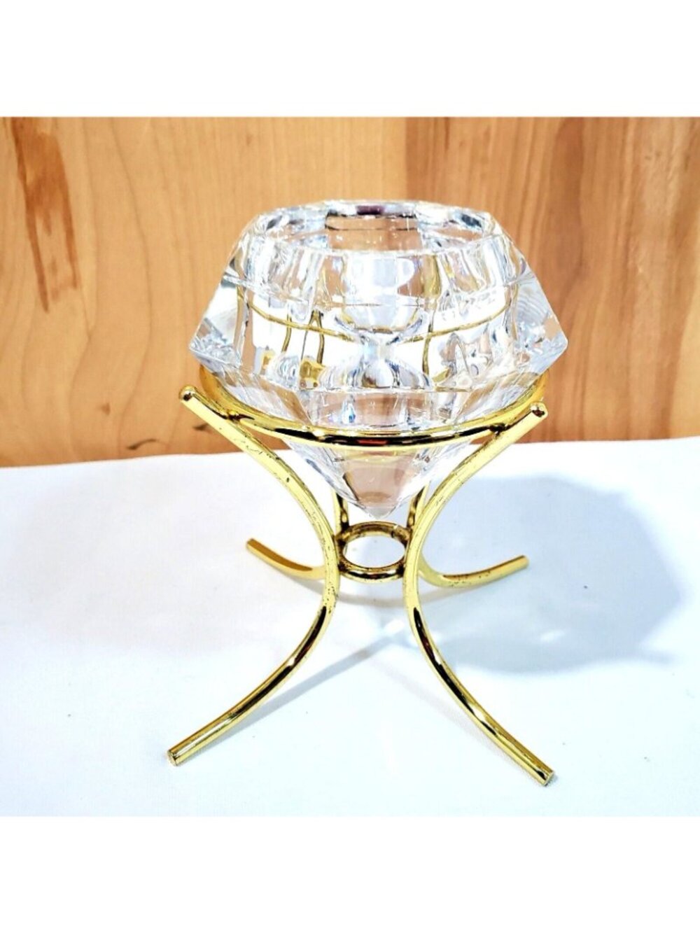 Partylite Solitaire Tealight Candle Holder 24% lead crystal diamond 1999 vtg - Picture 3 of 10